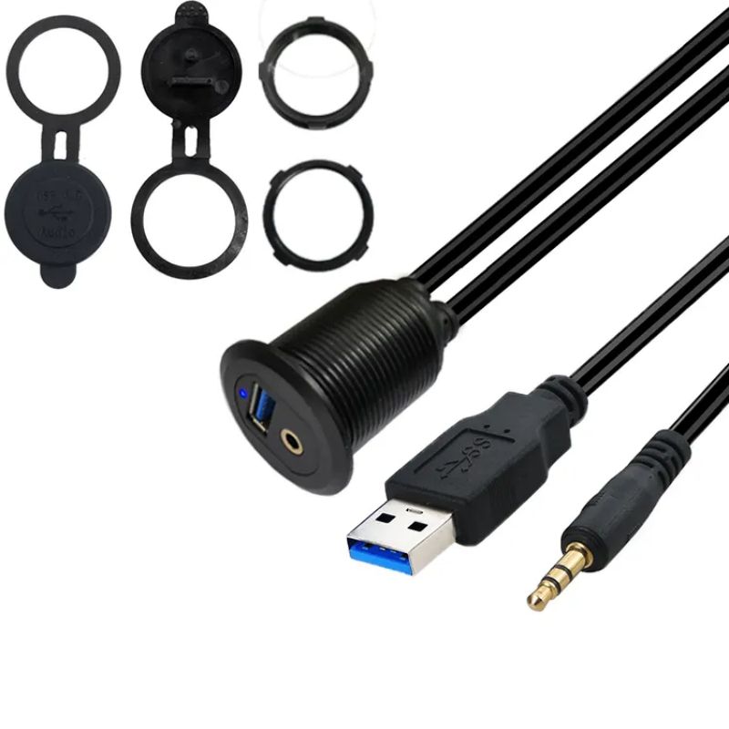 Carcassa de policarbonat LBT de 3,5 mm i USB 3,0 mascle a femella Cable auxiliar d'extensió de muntatge de panell USB amb LED (5)
