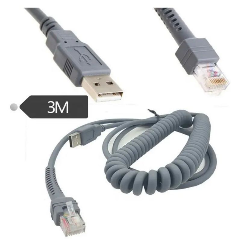 USB Strikamerki skanni snúra fyrir Zebra tákn Motorola LS2208 LS3008 LS9208 DS4208 DS6878 STB4278 Strikamerki skanni USB A til RJ45 (3)